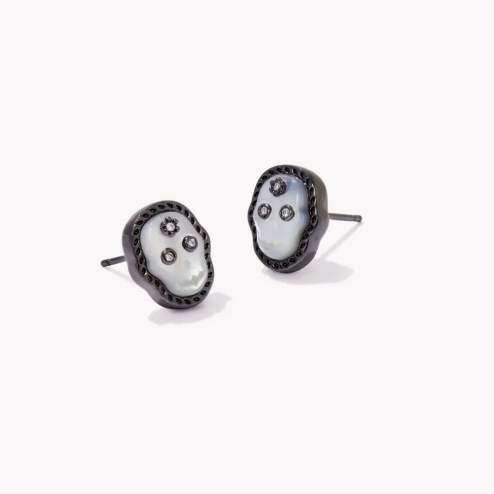 Kendra Scott Skeleton Gunmetal Stud Earrings in Ivory Mother-of-Pearl like new